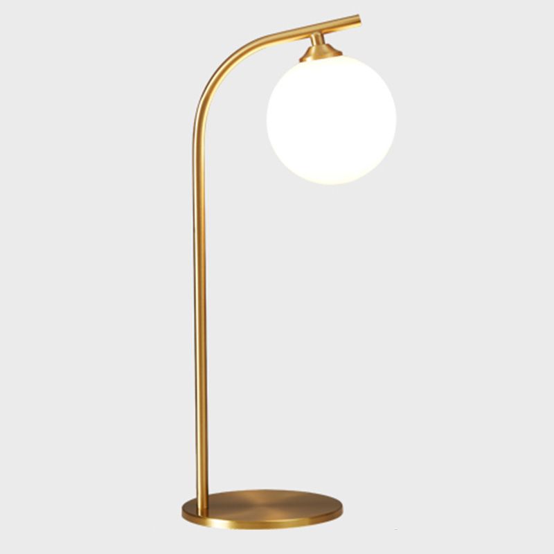 Postmodern Brass Table Lamp Ball Shaped Milk Glass 1-Light Living Room Table Light