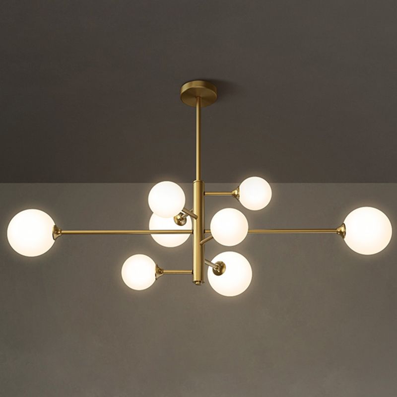 Contemporary Simplicity Molecular Chandelier White Glass Orb Brass Hanging Light for Dining Room