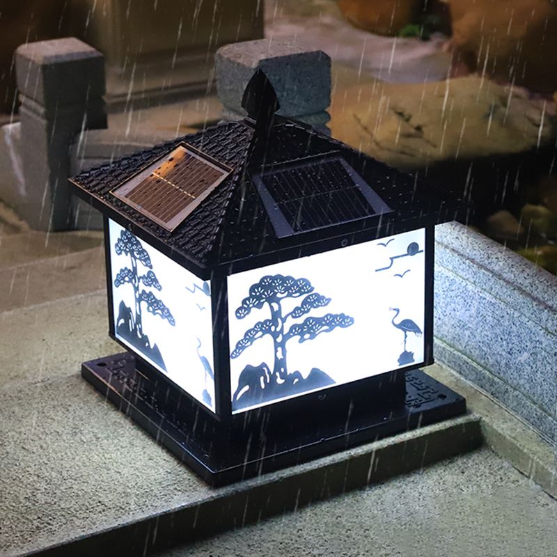Square Shape Metal Outdoor Lamp Modern Style 1 Light Solar Pillar Lights