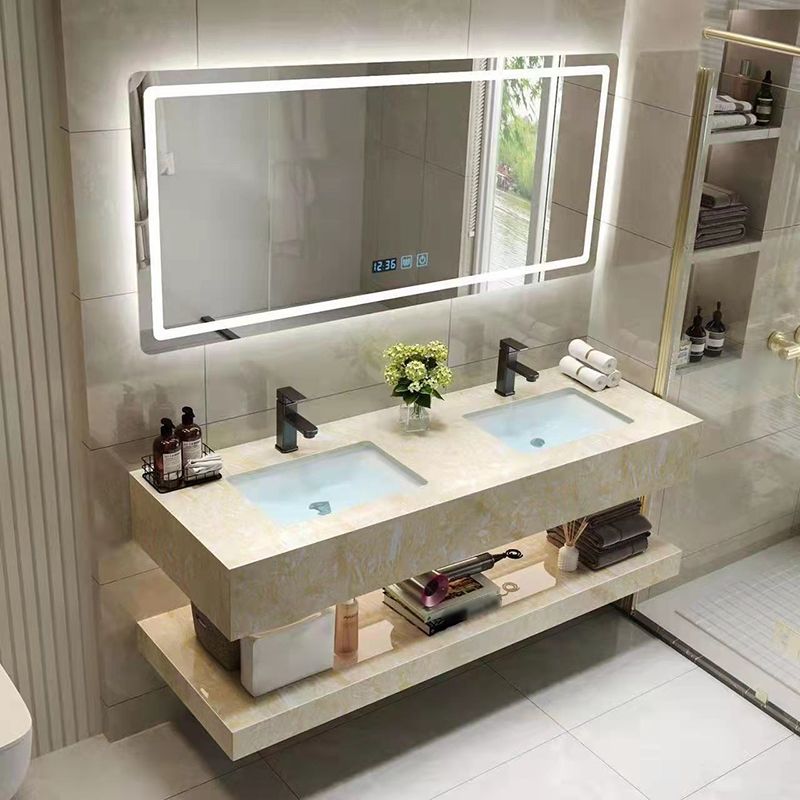 Yellow Stone Bath Vanity Shelving Included Single Sink Wall Mount Vanity Set with Mirror