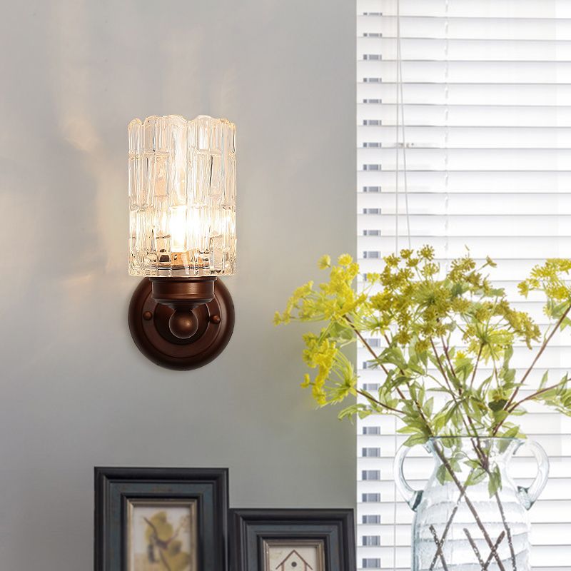Nordic Style Wall Light Cylinder Shape Wall Lamp with Glass Shade for Bedroom