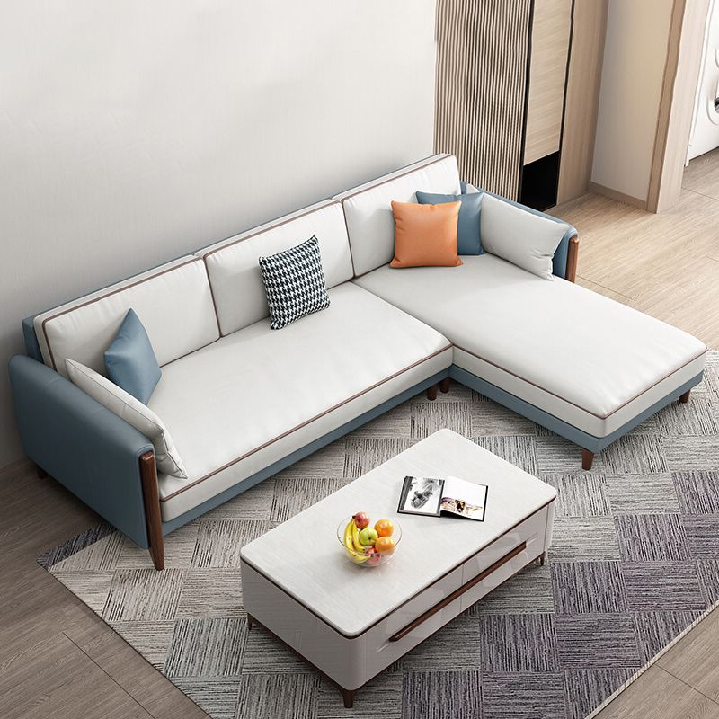 Modern 35.43 " H Solid Color Faux Leather Square Arm Sofa & Chaise