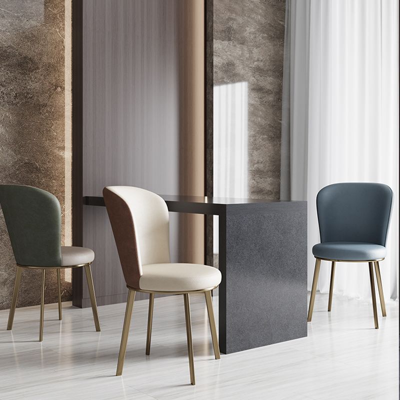 Scandinavian Style Leather Dining Chairs Solid Back Armless Dining Chairs for Home