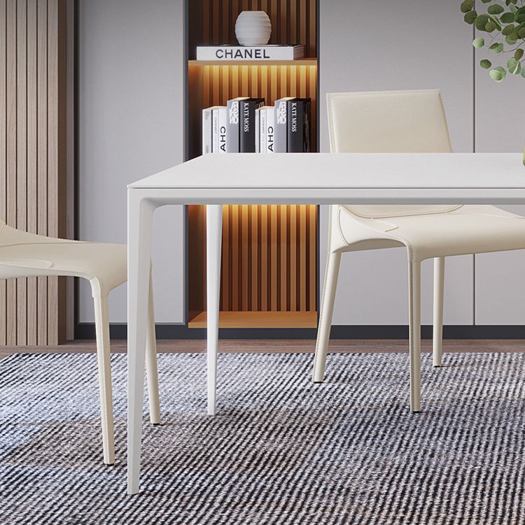 Modern Rectangle Dining Table Sintered Stone Dining Table with 4 White Legs for Home Kitchen Dinner