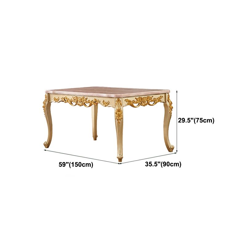 Solid Wood Victorian Rectangular Dining Table Marble Top Table with 4 Legs
