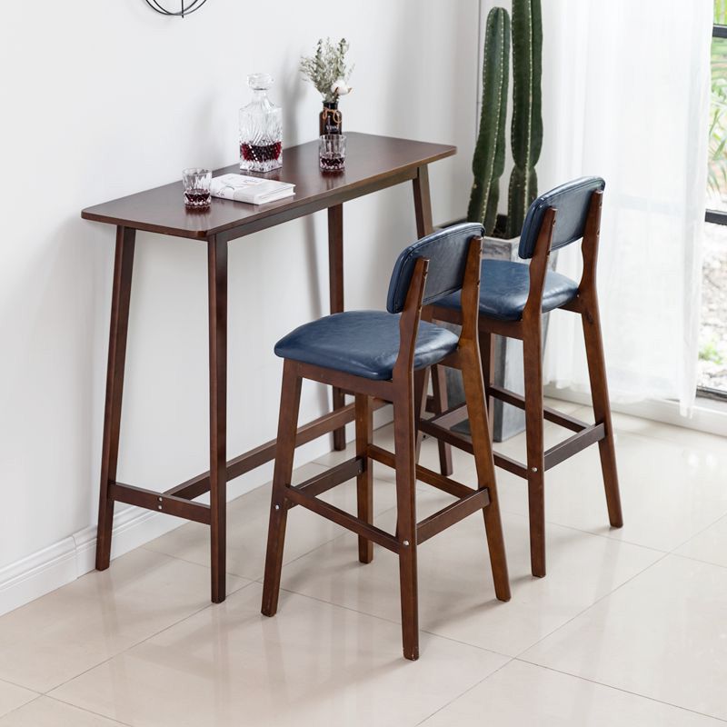 Rectangle Solid Wood Counter Height Table Modern Trestle Base in Brown and Natural