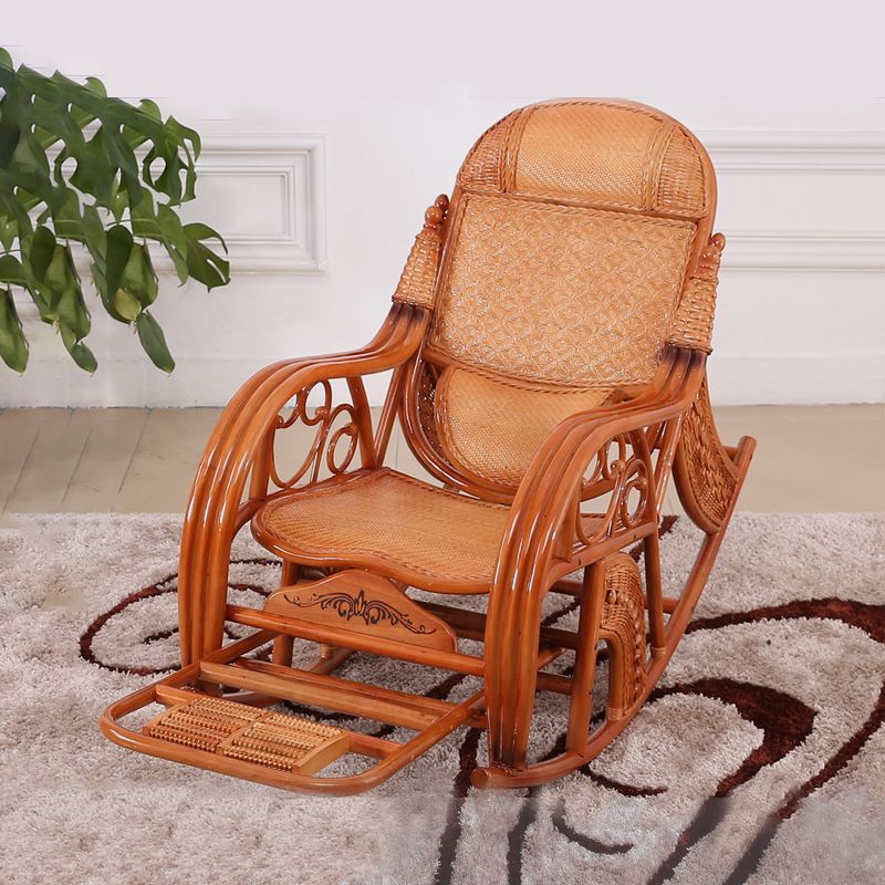 Traditional Spindle Rocking Chair Tobacco Finish with Pillow Rocker Chair Wicker