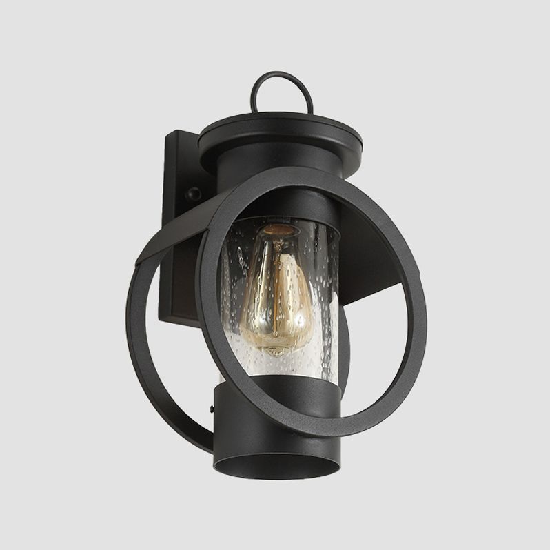 Retro Glass Shade Wall Light Black Single Light Wall Sconce for Outdoors