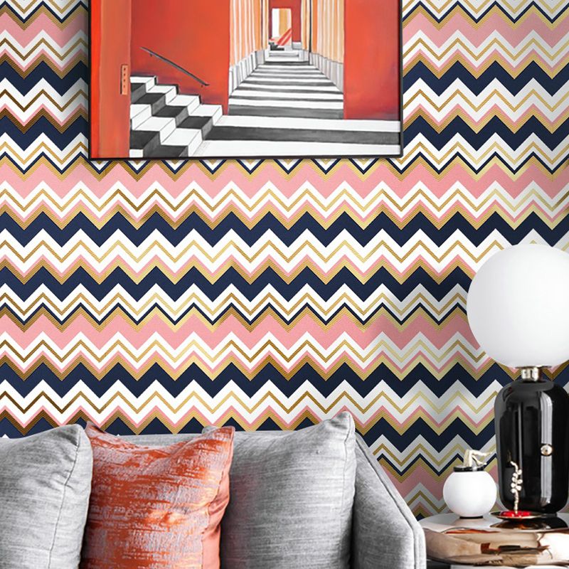 Modern Zigzag Wallpaper Panel Set for Kitchen 65.5' x 8" Peel off Wall Art in Pink-Black