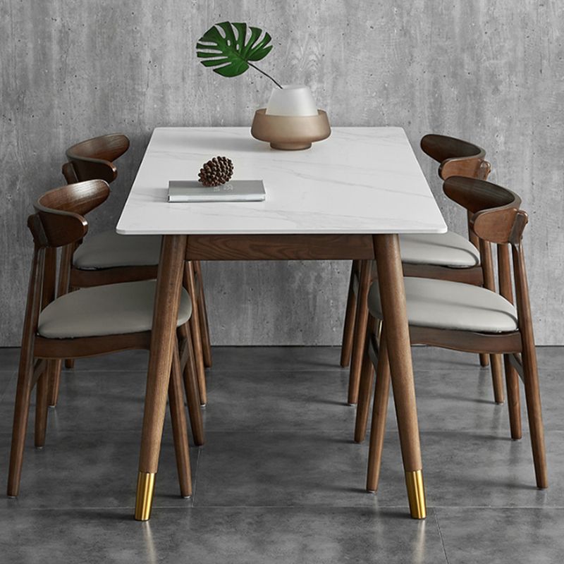 White Stone Top Table Mid-Century Modern Dining Table with 4 Legs