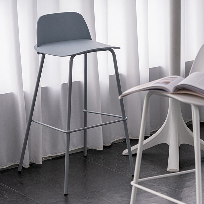 Rectangular Modern Plastic Bar Stool Backrest Footrest Counter Stool with Iron Legs