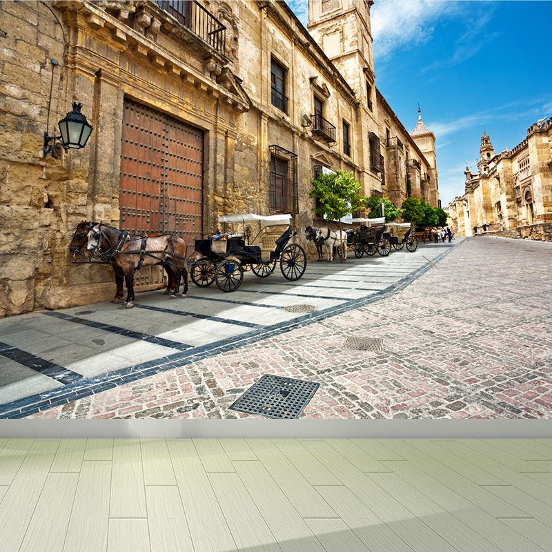 Modern Downtown Mural Wallpaper for Boys Bedroom Full Size Wall Covering in Blue