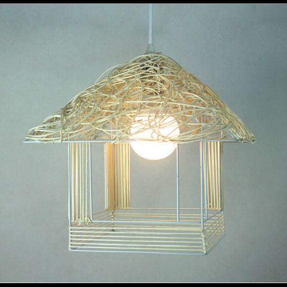 Rattan Weaving House Shaped Pendant Light Single Light Asian Style Bedroom Decorative Hanging Light with 39" Adjustable Cord