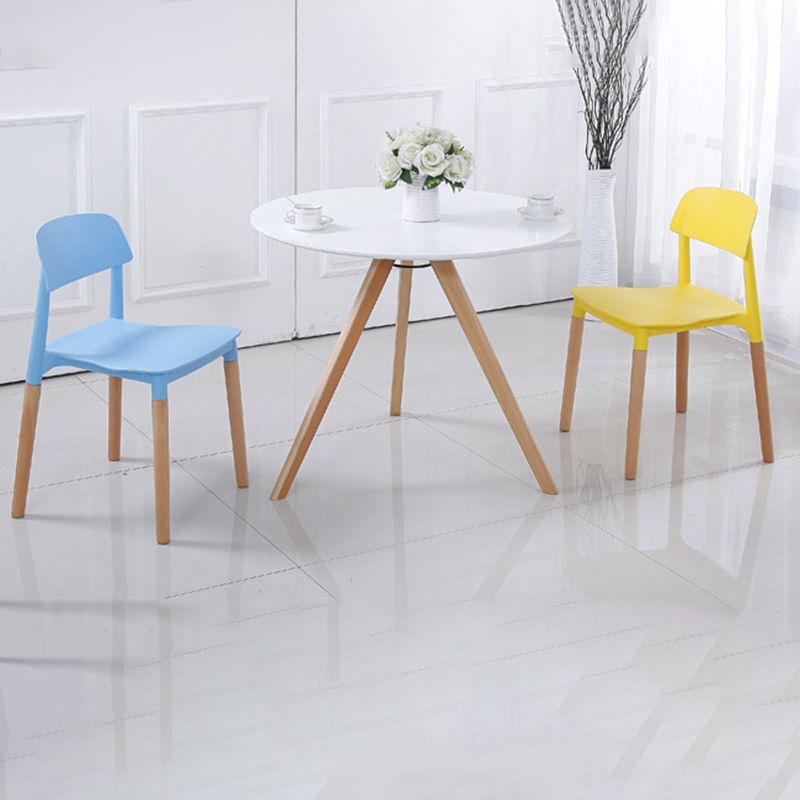 Home Plastic Armless Dining Chair Open Back Dining Side Chairs with Wood Legs