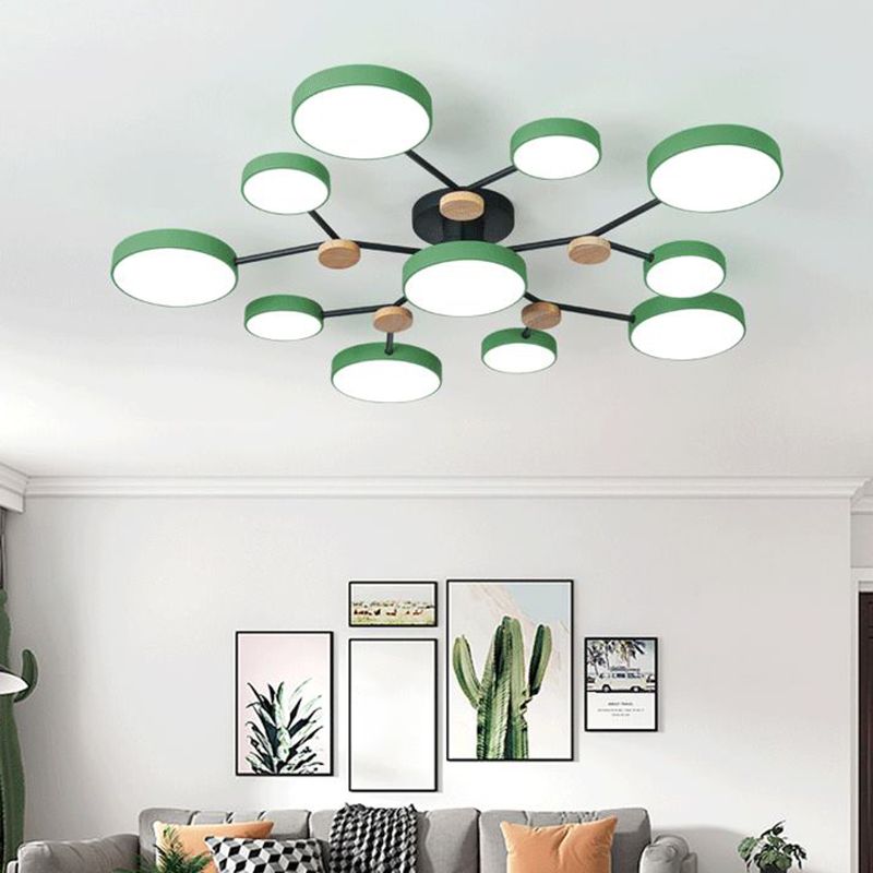 Modern Round Ceiling Light Colorful Multi Light Flush Mount Light with Wood for Bedroom