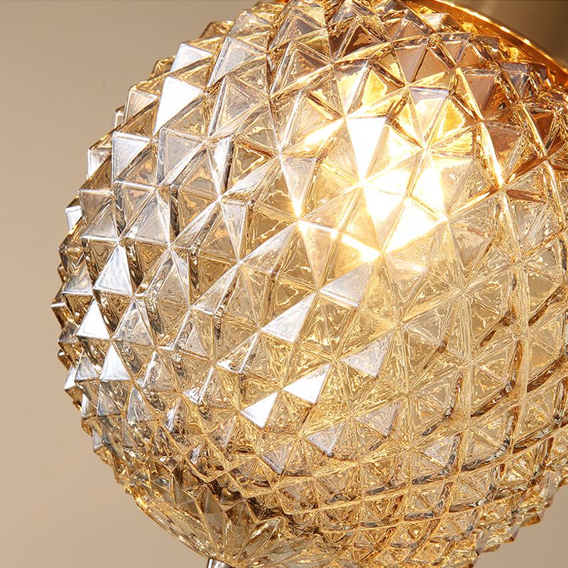 1 Light Kitchen Flush Lighting with Globe Prism Glass Shade Modern Gold Flush Mount Light