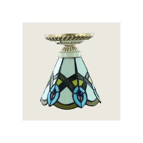 Plafonnier coloré de style Tiffany, vitrail, 1 ampoule, plafonnier encastré avec motif tournesol/queue de paon/lys