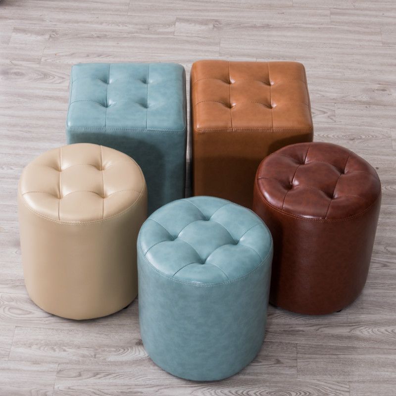 Modern Leather Pouf Water Resistant Round Pouf for Living Room