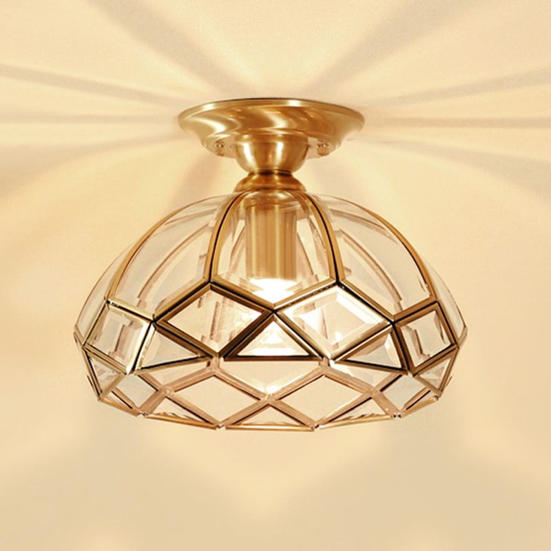 Colonical Artistic Dome Ceiling Light Copper Indoor Ceiling Fixture with Pure Glass Shade