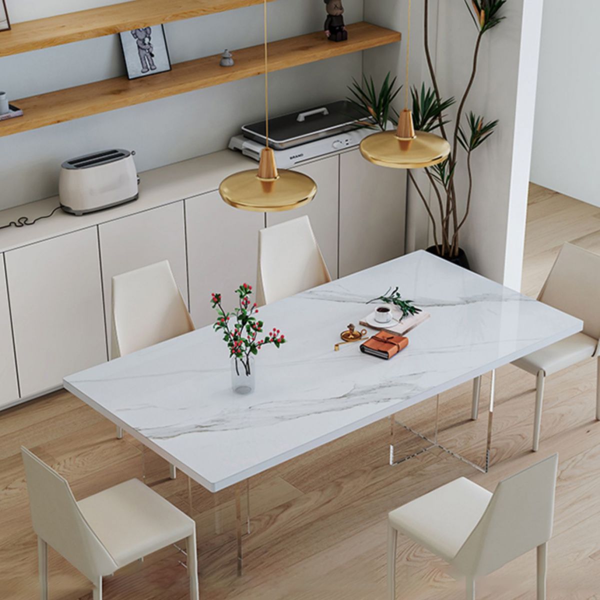 Modern Style Dining Table Rectangle Table with Acrylic Base for Home