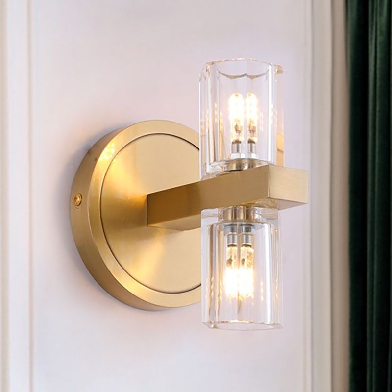 Prismatic Crystal Cylinder Wall Mount Light Postmodern 2 Lights Brass Up and Down Sconce Light