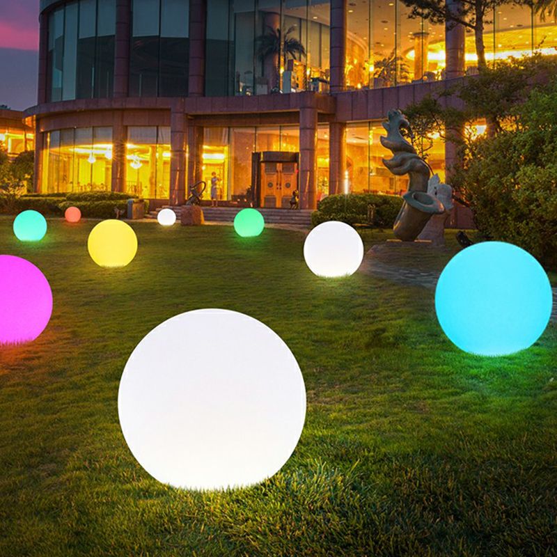 White Spherical Rechargeable Ground Lamp Minimalist Plastic Solar LED Lawn Light for Yard