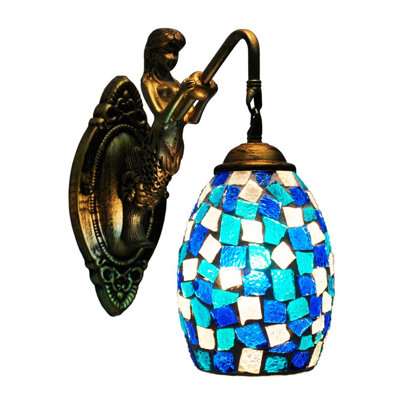 Dome Vanity Lamp 1 Light Silver/Red/Yellow Stained Glass Mediterranean Stylish Sconce Light Fixture for Bathroom