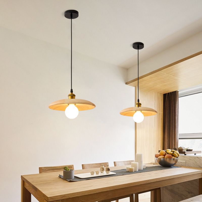 Wooden Circle Suspension Pendant Light Contemporary Style Wood Pendant Ceiling Light