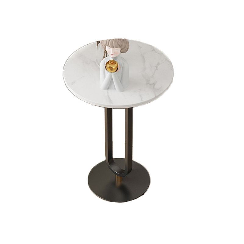 Modernistic Metal Pedestal End Table Slate Top Round Side End Table