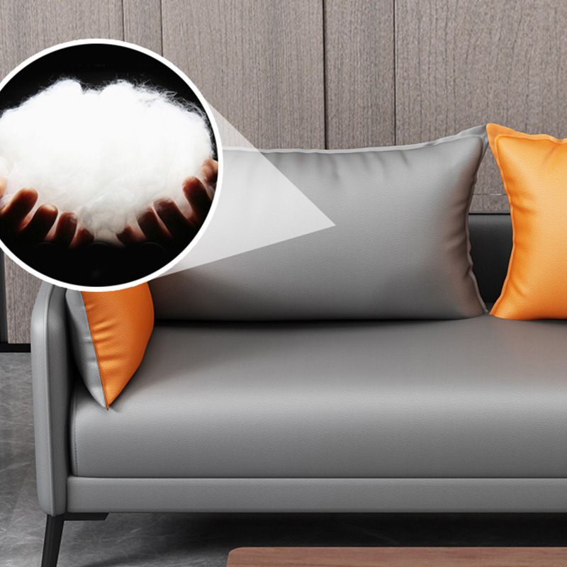 Contemporary Sofa Faux Leather Square Arm Sofa with Pillows for Apartment