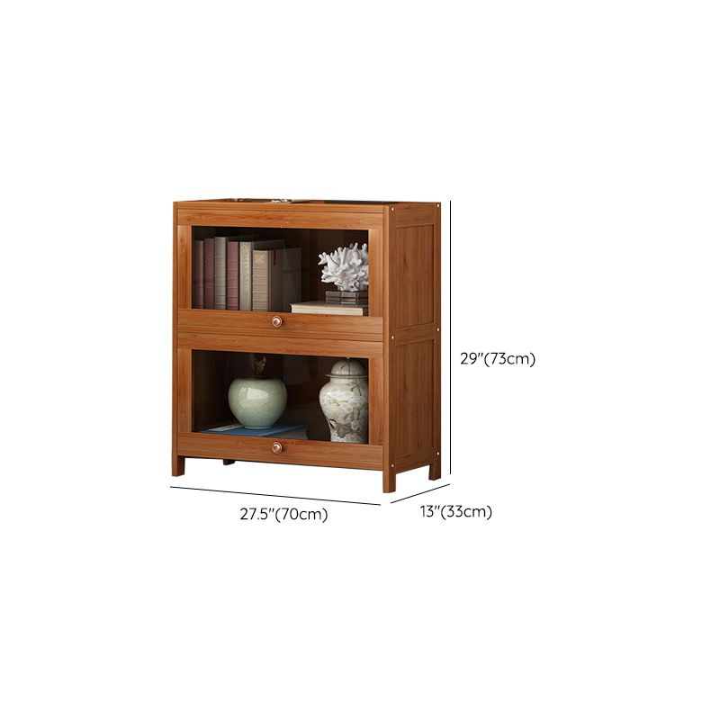 Mid Century Modern Bamboo Accent Cabinet in Brown with Glass Paned
