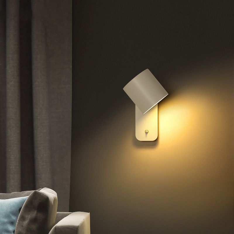Nordic Style Iron Wall Light Cylinder Shape Rotatable Wall Lamp for Living Room