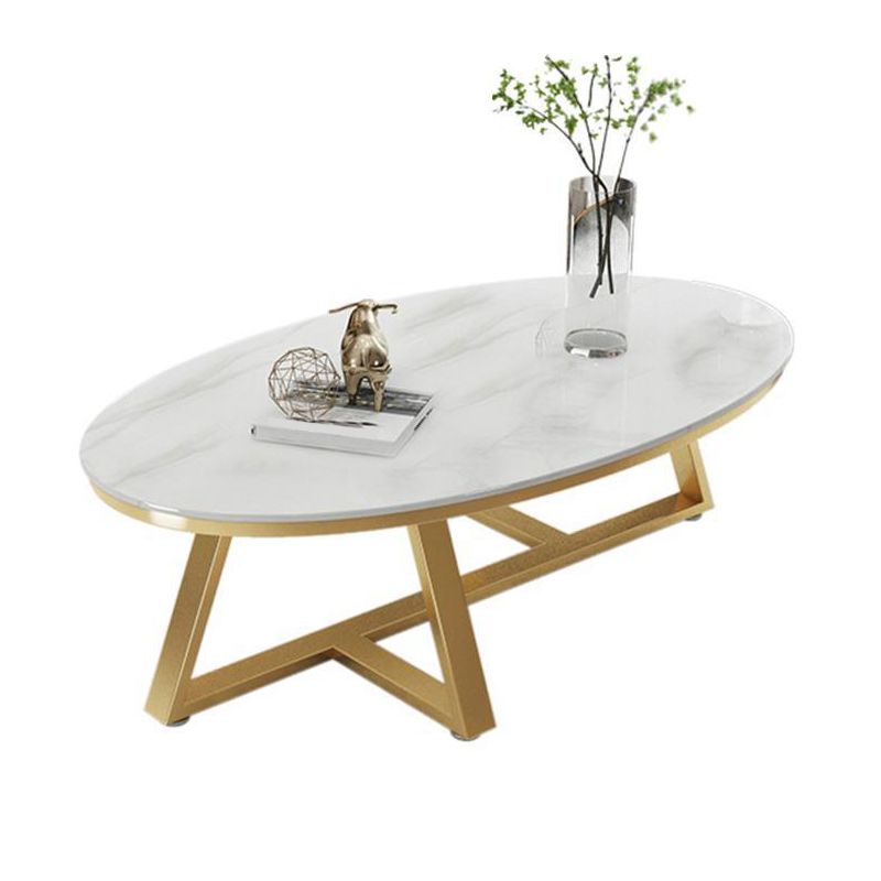 17.7" Tall Iron Cross Legs Cocktail Table Oval Slate Top Coffee Table