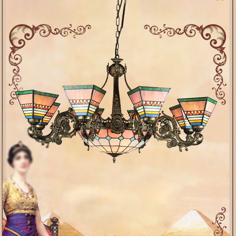 Corne Plafond Pendentif Tiffany Style Victorien Treated Tanker Taching Chandelier for Hotel