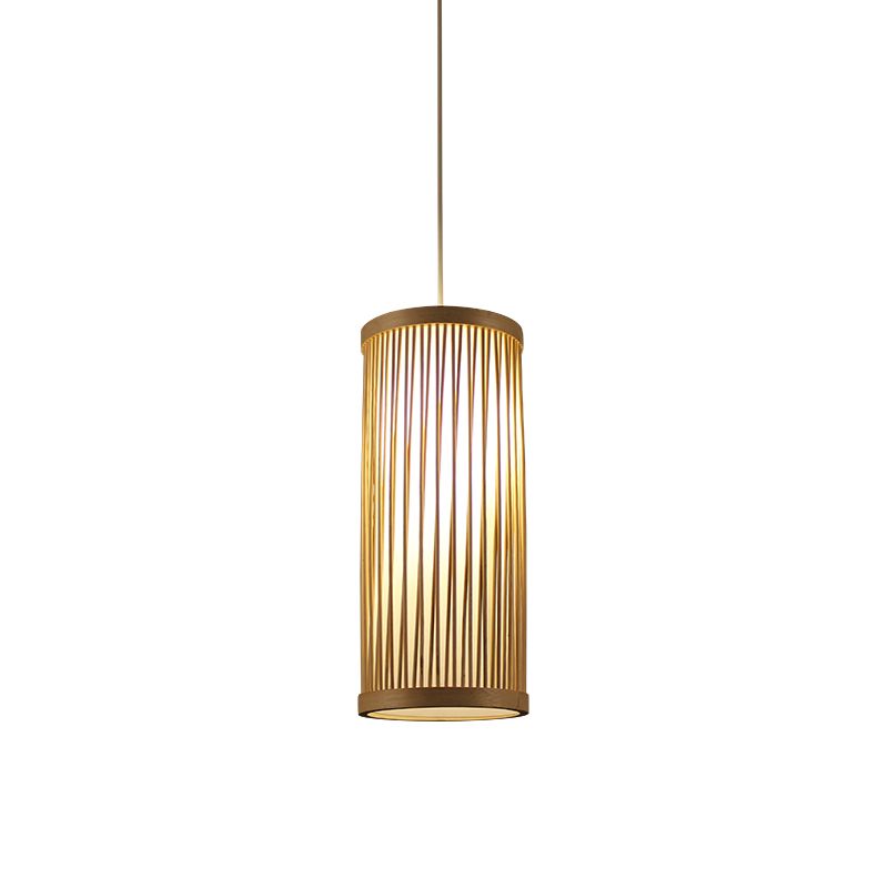 Cylindrical Ceiling Light Japanese Bamboo 1 Head Wood Suspended Lighting Fixture