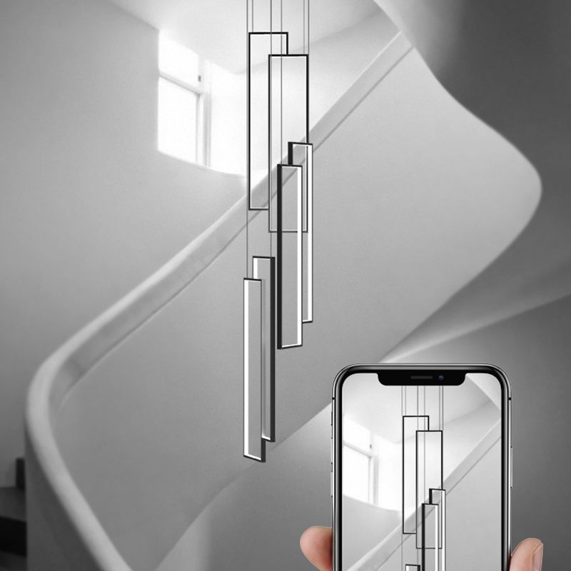 Rectangular Spiral Stairs Pendant Lighting Metal Creative Minimalist Multi Light Hanging Lamp in Black