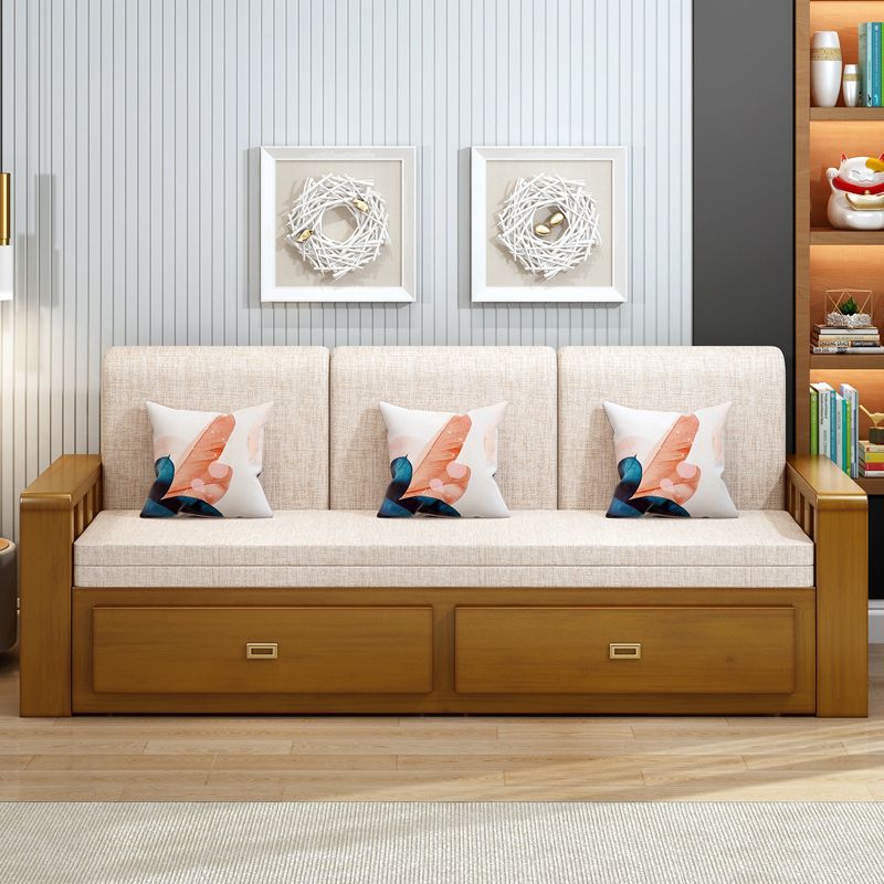 Removable Cushions Scandinavian Solid Wood Futon Sleeper Sofa Bed