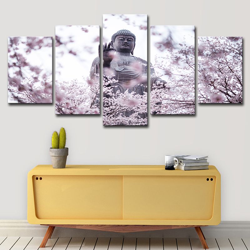 Pink Modern Wall Decor Buddhist with Cherry Blossom Canvas Wall Art for Living Room
