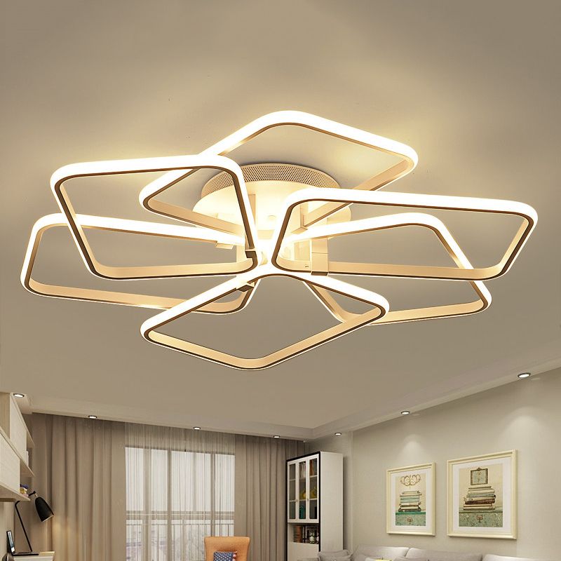 6 anneaux rectangulaires en acrylique Semi Flush Éclairage moderniste LED blanc semi-luminaire de la lampe à montage en lumière blanche, 31,5 "/ 39" de large