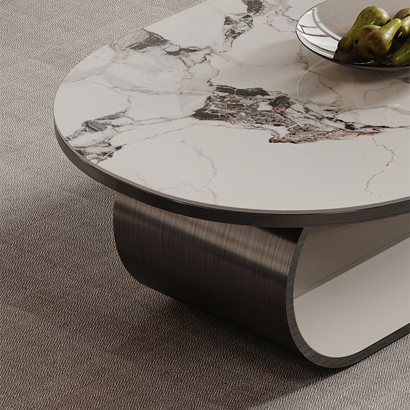16"H Glam Cocktail Table Storage Oval Stone Coffee Cocktail Table