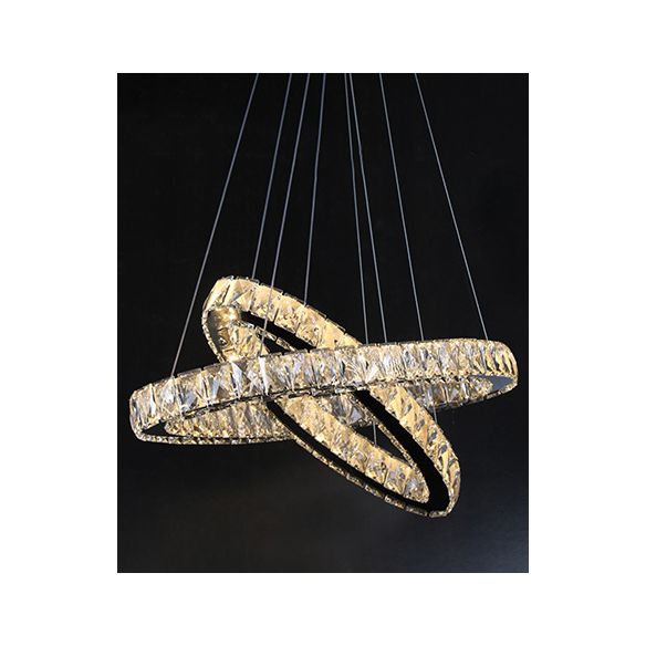 2-Tier Circular Carousel LED Pendant Lamp Modern Minimalist Prismatic Crystal Living Room Hanging Ceiling Light