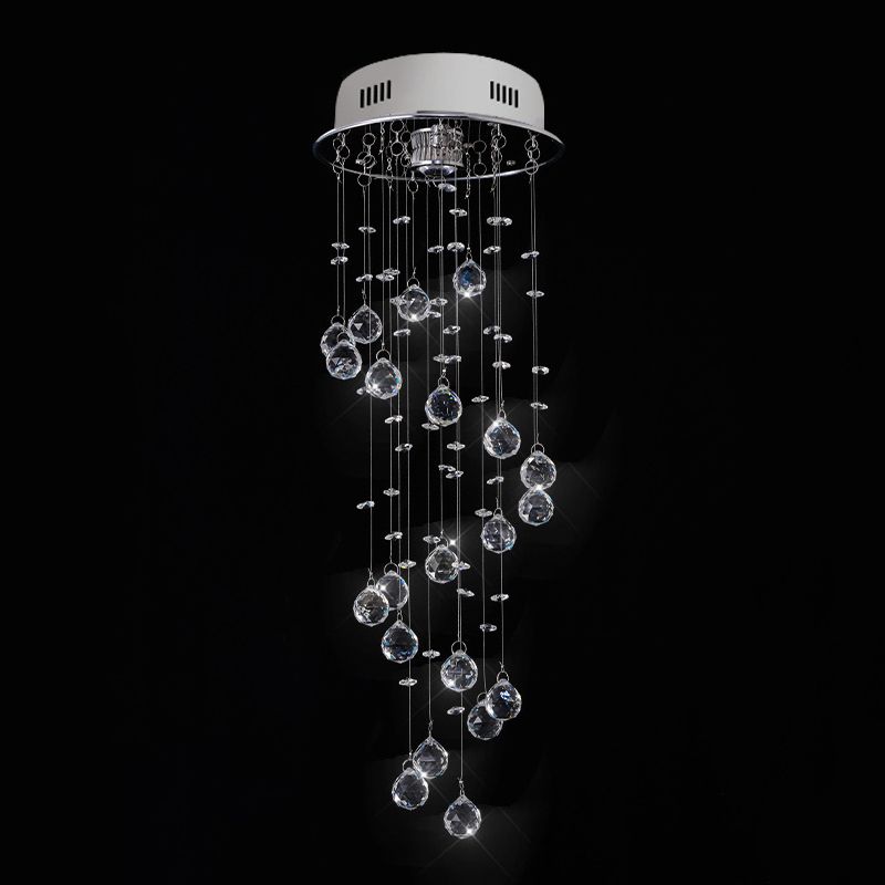 Geslepen kristallen spiraalvormige inbouwverlichting Moderne 1/3/6-koppige plafondinbouwlamp in roestvrij staal voor woonkamer