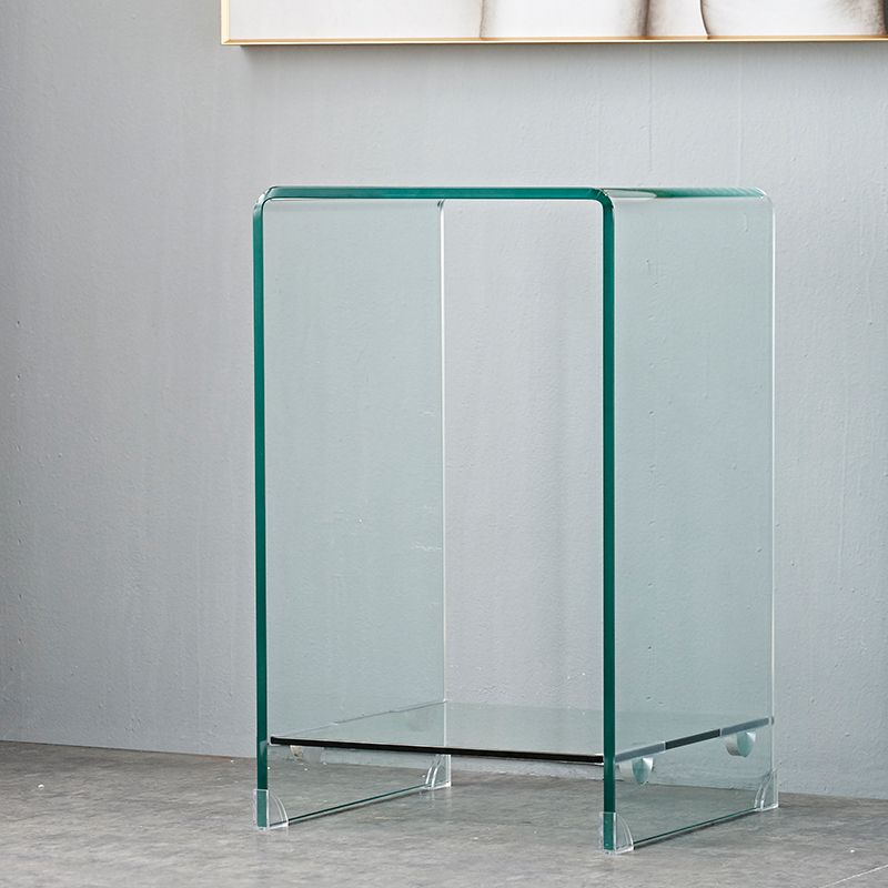 Contemporary Glass Square Side Table Sled End Table with Shelf