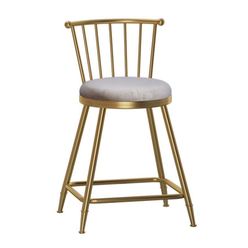 Glam Backrest Armless Counter Stool Iron Bar Stool with Velvet Cushion and Pedal for Cafe