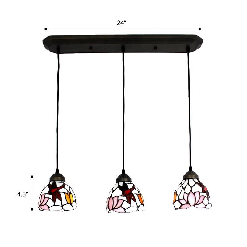 Hängende Lichter für Esstisch, 3-Licht-Libelle Lineare Deckenlager mit Kunstglasschatten