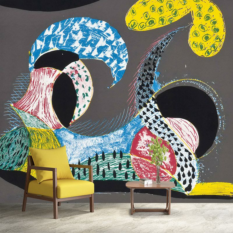 Abstract Landscape Wallpaper Murals Pop Art Non-Woven Material Wall Decor in Blue-Grey-Yellow