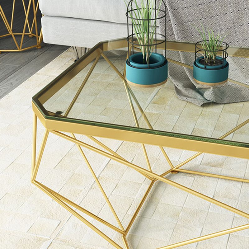 Modern Style Glass Top Coffee Table Iron Frame Cocktail Table