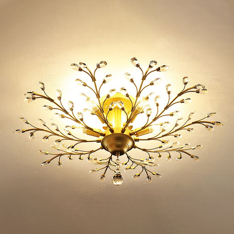 Contemporary Leaf Flush Light Crystal Flush Mount Ceiling Fixture in Black