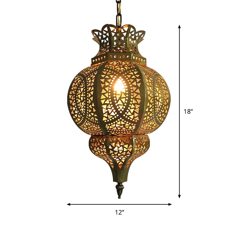 Messing 1-Bulb Hanging Lighting Vintage Metall Kürbisschatten Deckenlampe mit hohlen Out-Design