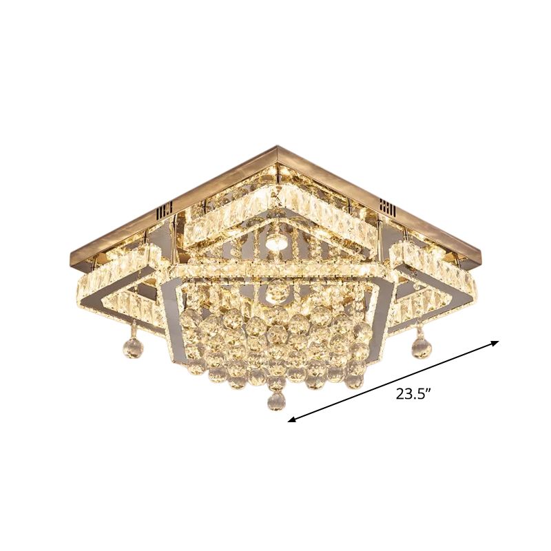 Clear Crystal Square Ceiling Flush Mount Simple LED Flushmount Light in Warm/White Light, 18"/23.5" W